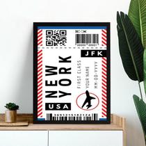 Quadro Decorativo Passagem Para Nova York 45x34cm - com vidro Quadro Decorativo Passagem Para Nova York 45x34cm - com vidro