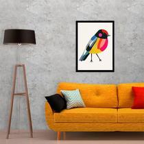 Quadro Decorativo Passarinho Colorido 45x34Cm Moldura Preta