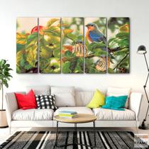 Quadro Decorativo Passaro Maça Arvore 5 peças 140x65