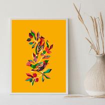 Quadro Decorativo Pássaros ColoridoAmarelo 24x18cm - com vidro