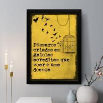 Quadro Decorativo Pássaros Criados Em Gaiolas 33X24Cm Vidro