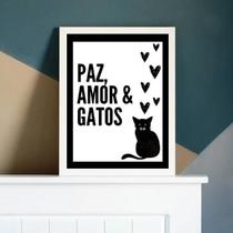 Quadro Decorativo Paz Amor E Gatos 45X34 Com Vidro - Preta