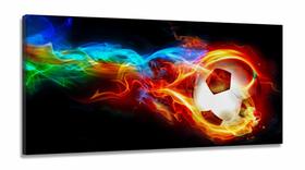 Quadro Decorativo peças Bola Futebol Fogo em Tecido Canvas 130x60