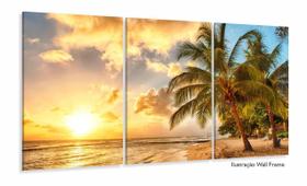 Quadro Decorativo peças Praia Sol Mar 3 peças 120x60 Sala quarto