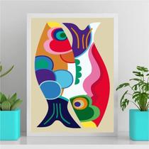 Quadro Decorativo Peixes Abstratos 45x34cm - Vidro Branca Quadro Decorativo Peixes Abstratos 45x34cm - Vidro Branca