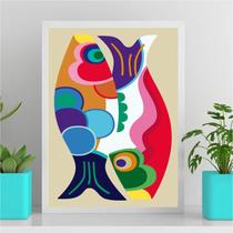 Quadro Decorativo Peixes Abstratos Coloridos 24x18cm - com vidro Quadro Decorativo Peixes Abstratos Coloridos 24x18cm - com vidro