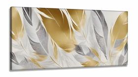 Quadro Decorativo Penas Pintura em Tecido Canvas 130x60 cm