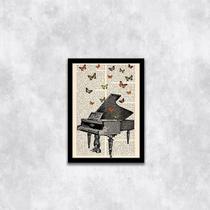 Quadro Decorativo Piano com Borboletas 24x18cm - com vidro Quadro Decorativo Piano com Borboletas 24x18cm - com vidro