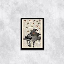 Quadro Decorativo Piano com Borboletas 45x34cm - com vidro