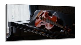 Quadro Decorativo Piano E Violino em Tecido Canvas 130x60