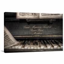 Quadro decorativo Piano Música Vintage Tela em Tecido - Wall Frame