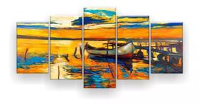 Quadro Decorativo Pintura Barco Na Costa 129x61 Sala Quarto Quadro Decorativo Pintura Barco Na Costa 129x61 Sala Quarto