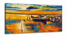Quadro Decorativo Pintura Barco Na Costa em Tecido Canvas 130x60 Quadro Decorativo Pintura Barco Na Costa em Tecido Canvas 130x60