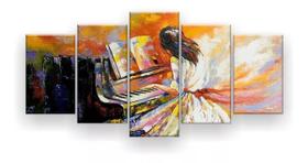 Quadro Decorativo Pintura Mulher Tocando Piano 129x61 Sala