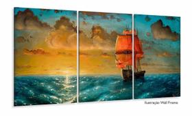 Quadro Decorativo Pintura Navio 120x60cm 3 Peças Em Tecido Quadro Decorativo Pintura Navio 120x60cm 3 Peças Em Tecido