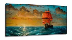 Quadro Decorativo Pintura Navio em Tecido Canvas 130x60 Quadro Decorativo Pintura Navio em Tecido Canvas 130x60