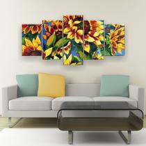 Quadro Decorativo Pintura Oito Girassóis 129X61 5 Peças