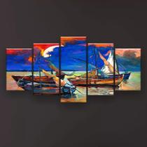 Quadro Decorativo Pintura Quatro Barcos De Vela 129x61 5pcs