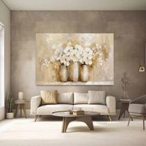 Quadro Decorativo Pintura Três Vasos De Flor Moderno Luxo Tecido Canvas