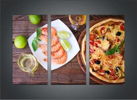 Quadro Decorativo Pizza Pizzarias Restaurantes Gourmet Com 3 peças Com Moldura