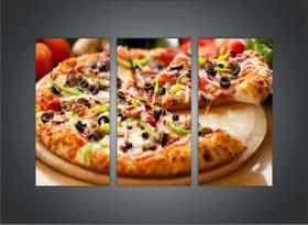 Quadro Decorativo Pizza Pizzarias Restaurantes Gourmet Com 3 peças Com Moldura