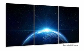Quadro Decorativo Planeta Terra 3 partes 120x60 em tecido