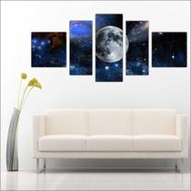 Quadro Decorativo Planetas Universo Terra Lua Galáxias Estrelas Espaço Sol 5 Peças TT6