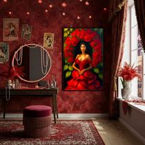 Quadro Decorativo Pomba Gira Rosa Vermelha Entidade -70x50cm Cor:Moldura Branca