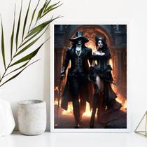 Quadro Decorativo Pombagira Exu Caveira 24x18cm - Vidro e Moldura Branca Quadro Decorativo Pombagira Exu Caveira 24x18cm - Vidro e Moldura Branca