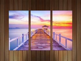 Quadro Decorativo Ponte Mar Praia Paisagens Natureza Decorações 3 peças Com Moldura