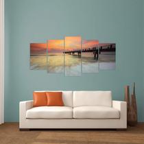 Quadro Decorativo Ponte Paisagem Mosaico 5 Peças Oceano