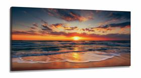 Quadro Decorativo Por do Sol Praia em Tecido Canvas 130x60 cm