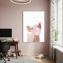 Quadro Decorativo Porquinho Bubble Gum 70x50cm Mold Branca