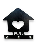 Quadro Decorativo Porta Chaves LAR casinha Preto em MDF 15x15