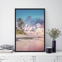 Quadro Decorativo Praia Aloha 33X24 C/Vidro - Madeira Preta