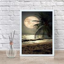 Quadro Decorativo Praia Com Lua Cheia 45x34cm - com vidro