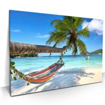 Quadro Decorativo Praia Coqueiro Rede Mar 90x60 Sala Grande - IQ Quadros