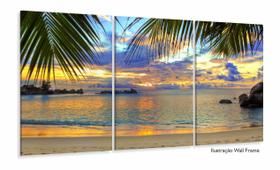 Quadro Decorativo Praia Mar Areia 3 pç 120x60 tecido Quadro Decorativo Praia Mar Areia 3 pç 120x60 tecido