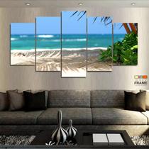 Quadro Decorativo Praia Mar Azul 130x63 em tecido