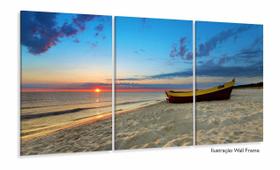 Quadro Decorativo Praia Mar Barco 120x60 em tecido