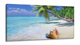 Quadro Decorativo Praia Mar Concha em Tecido Canvas 130x60