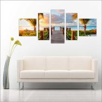 Quadro Decorativo Praia Mar Ponte Coqueiros Paisagens Natureza Com 5 Peças TT8