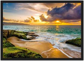 Quadro Decorativo Praia Mar Sol Paisagem Natureza Decorações Com Moldura