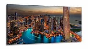 Quadro Decorativo Prédios Cidade Dubai ao Entardecer em Tecido Canvas 130x60