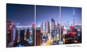 Quadro Decorativo Prédios Cidade Dubai Vista Noturna 3 peças