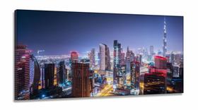 Quadro Decorativo Prédios Cidade Dubai Vista Noturna em Tecido Canvas 130x60 Quadro Decorativo Prédios Cidade Dubai Vista Noturna em Tecido Canvas 130x60