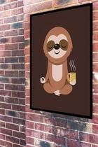 Quadro Decorativo Preguiça Meditando Com Café - 70x50cm Quadro Decorativo Preguiça Meditando Com Café - 70x50cm