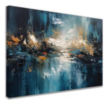 Quadro Decorativo Preto E Azul Abstrato Sala Tecido Canvas