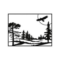 Quadro Decorativo Preto Mdf Paisagem Noturna Aguia 40X20Cm