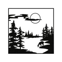 Quadro Decorativo Preto Mdf Paisagem Noturna Floresta 40X20